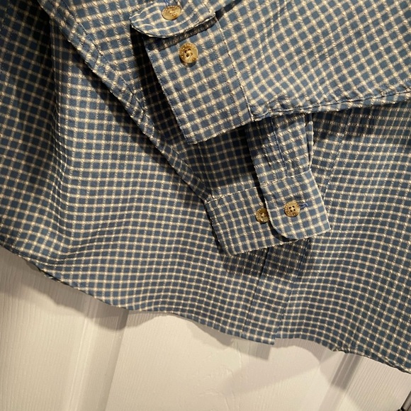 VTG L.L. Bean Size L Blue Plaid Nylon Stretch Roll Tab Hiking Outdoor Shirt - Picture 8 of 12